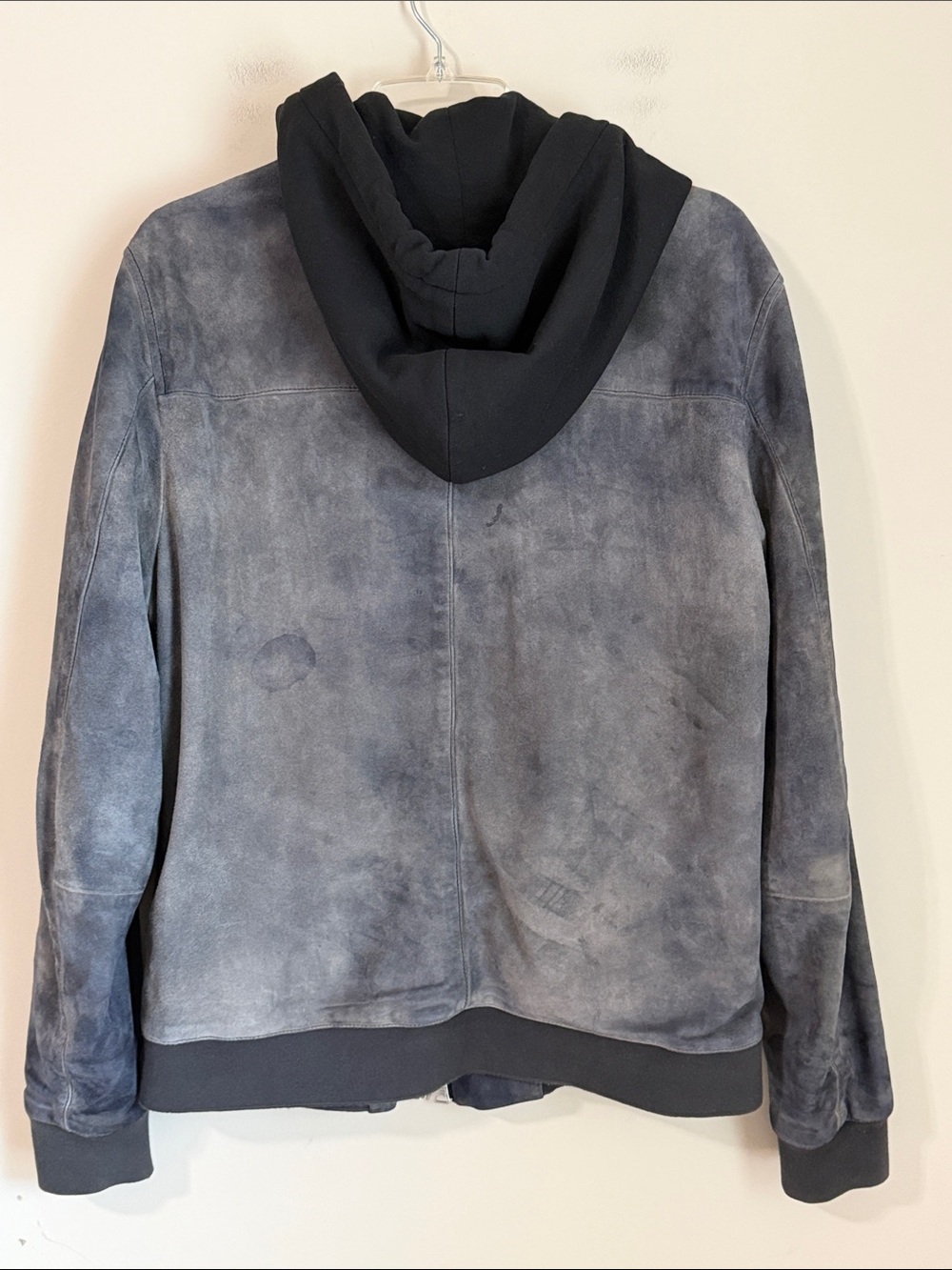 AllSaints Suede Goat Leather Bomber Jacket Hooded Size Large - Picture 5 of 10